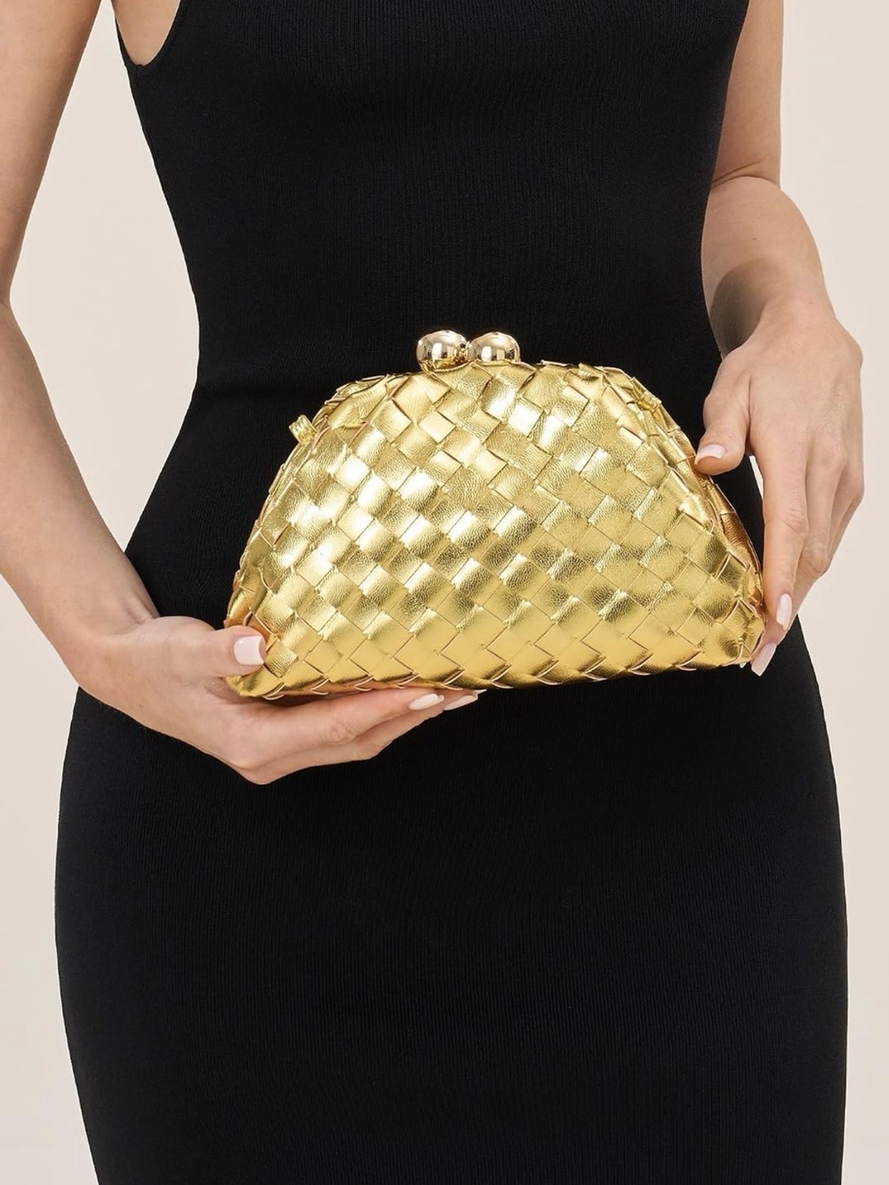 Metallic Gold Woven Evening Clutch